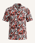 Red and black floral patterned Hawaiian shirt on a white background - 3D view