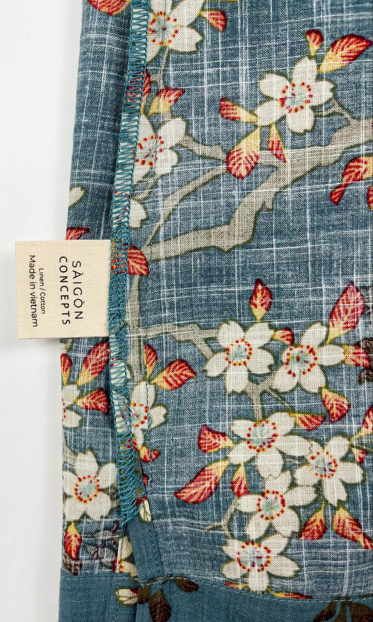 Teal Blue Blossom Short Sleeve Pyjama-Style Top - Linen-Cotton Super Soft