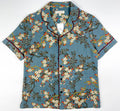 Teal Blue Blossom Short Sleeve Pyjama-Style Top - Linen-Cotton Super Soft