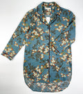 Teal Blue Blossom Long Sleeve Pyjama-Style Top - Linen-Cotton Super Soft