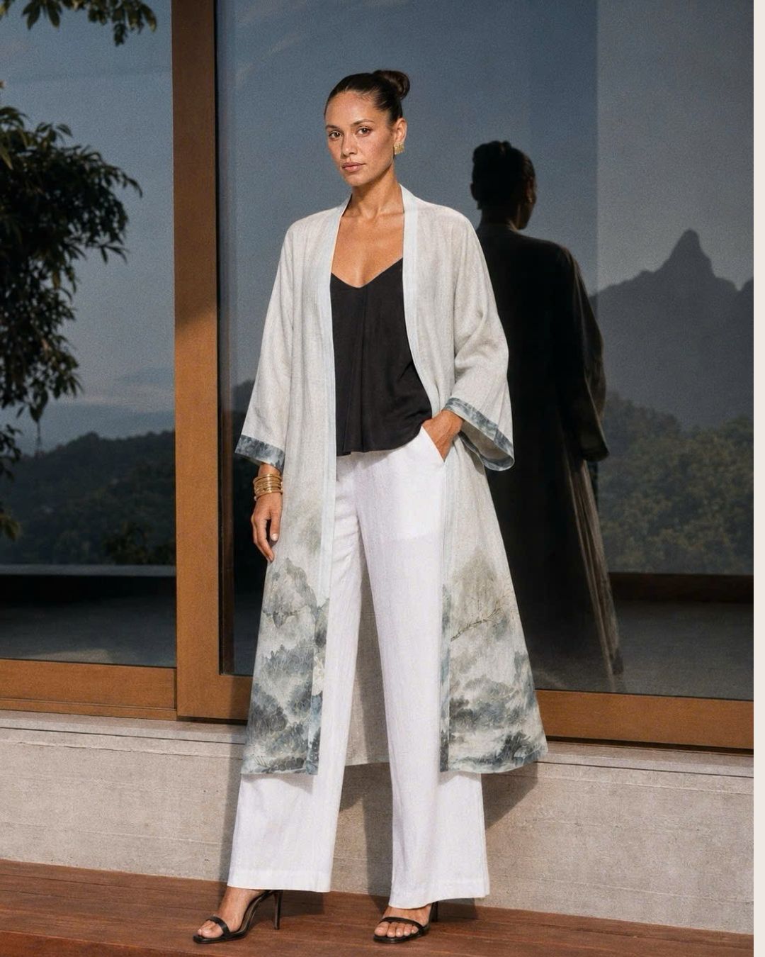 Azure Magpie Kimono-Style Robe | Linen Organza | Resort wear