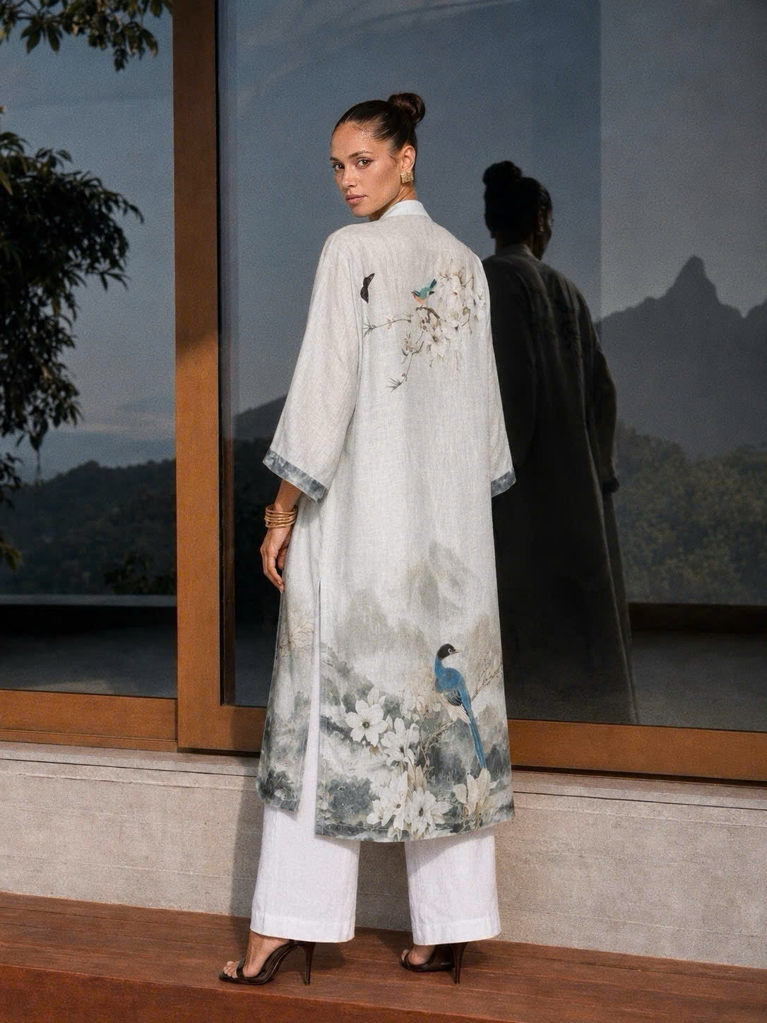 Azure Magpie Kimono-Style Robe | Linen Organza | Resort wear