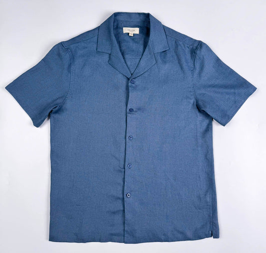 Saigon Concepts Blue Steel Linen Hawaiian Shirt - full front view