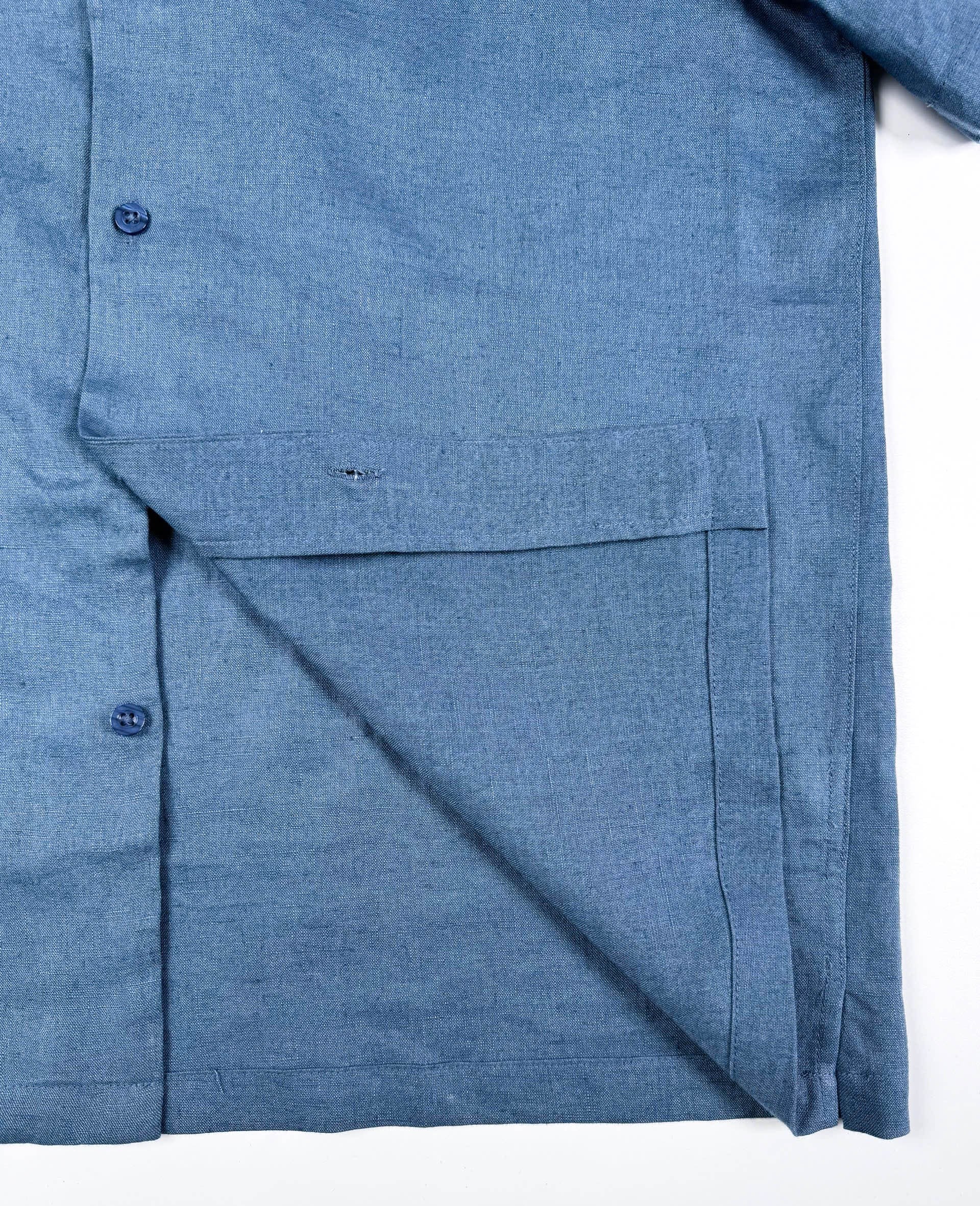 Saigon Concepts Blue Steel Linen Hawaiian Shirt - inside seam detail