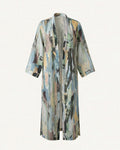 Multicolored abstract patterned kimono style robe on a white background - 3D front view