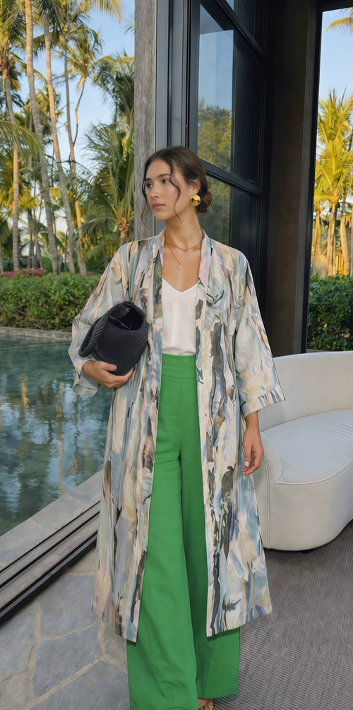 Brushstrokes Kimono Robe | Linen Organza | Resort wear