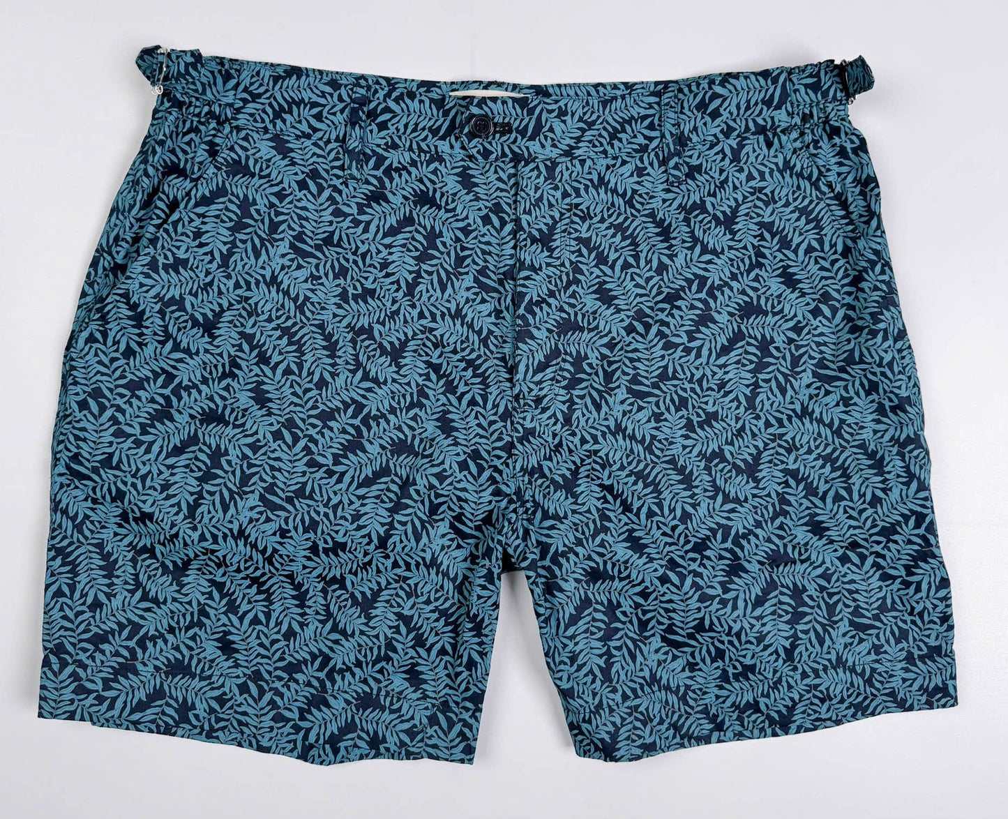 Saigon Concepts Mossy Leaf Teal Blue Cotton Cabana Shorts - full front view