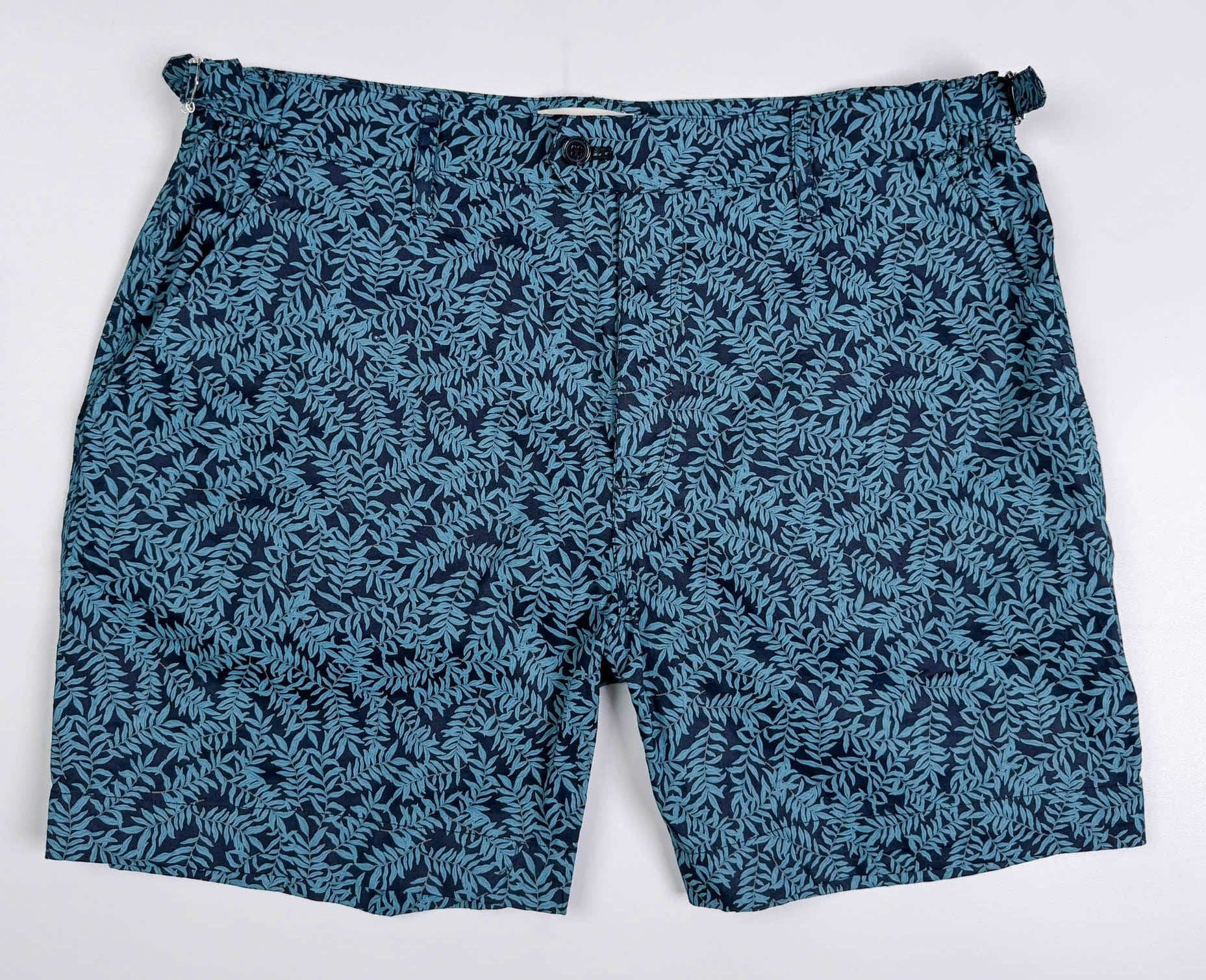 Saigon Concepts Mossy Leaf Teal Blue Cotton Cabana Shorts - full front view