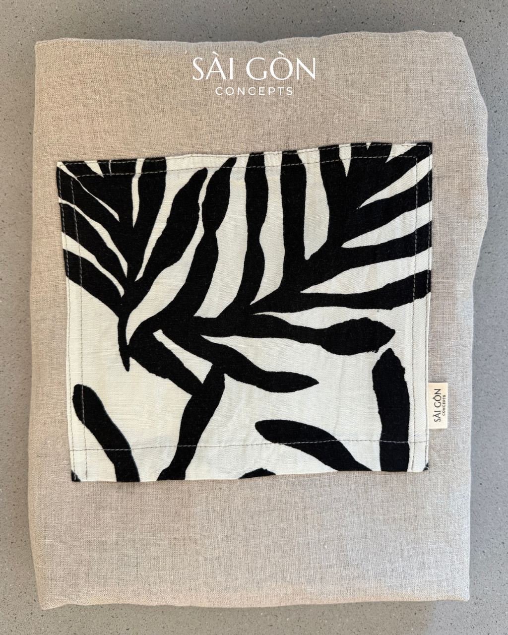Noir Leaf - Natural Linen Beach Tote Bag