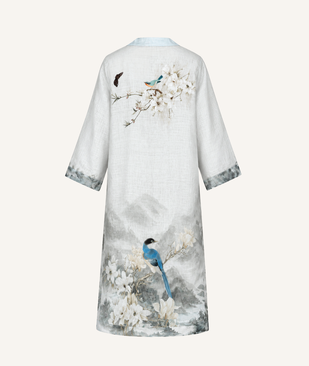 Azure Magpie Kimono-Style Robe | Linen Organza | Resort wear