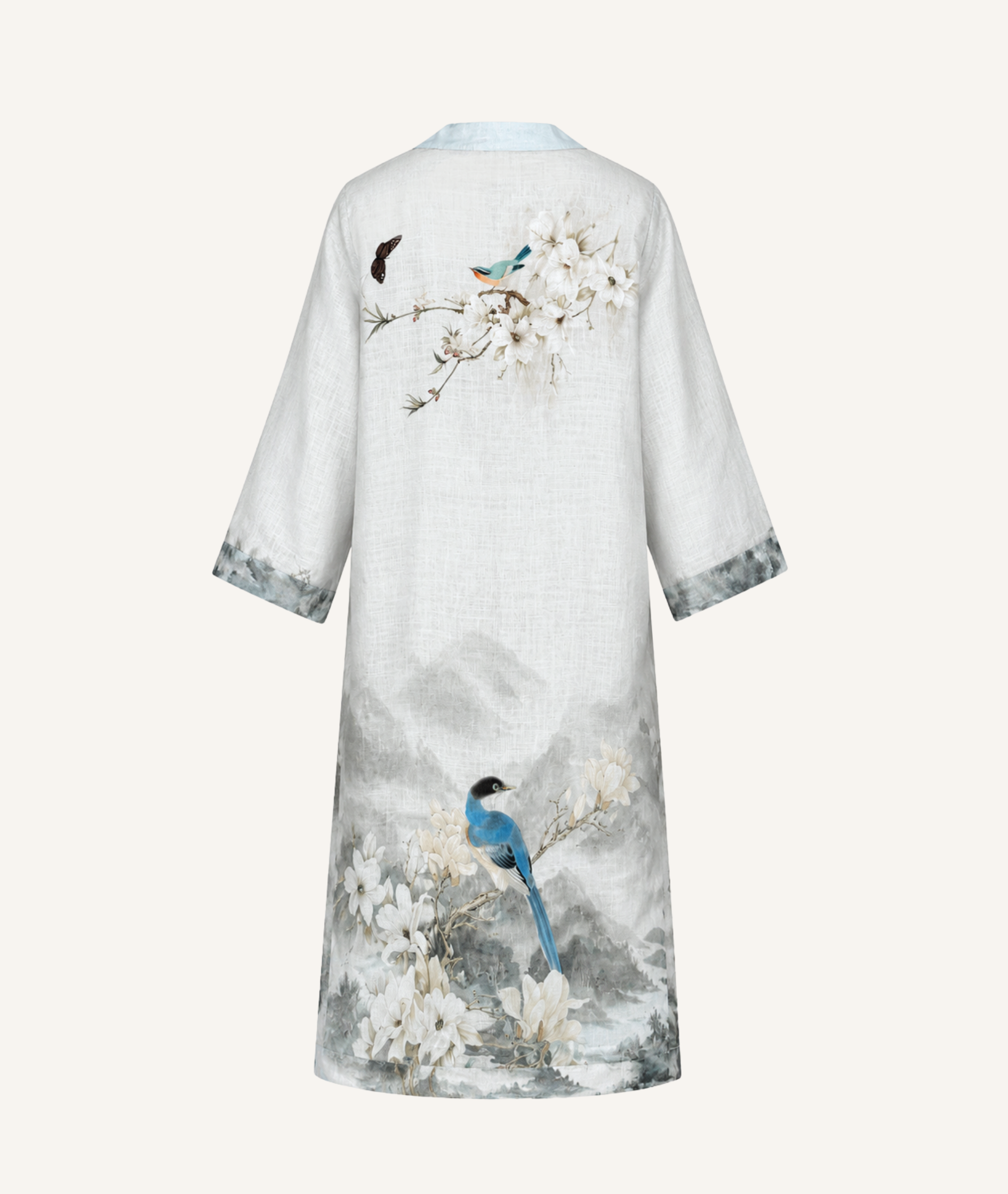 Azure Magpie Kimono-Style Robe | Linen Organza | Resort wear