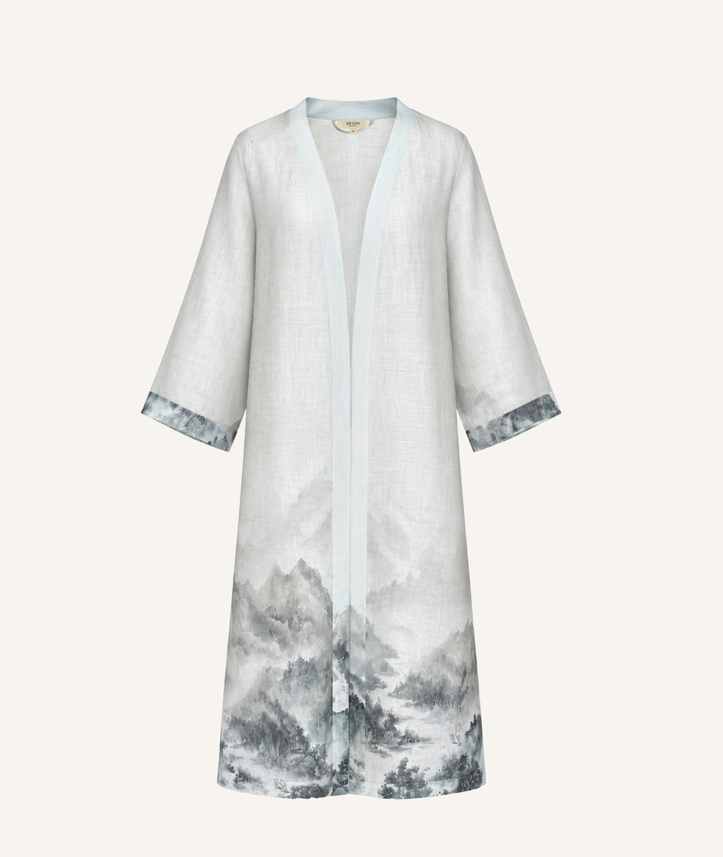 Azure Magpie Kimono-Style Robe | Linen Organza | Resort wear