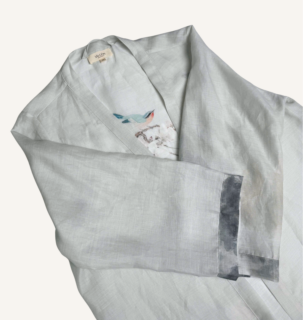 Azure Magpie Kimono-Style Robe | Linen Organza | Resort wear