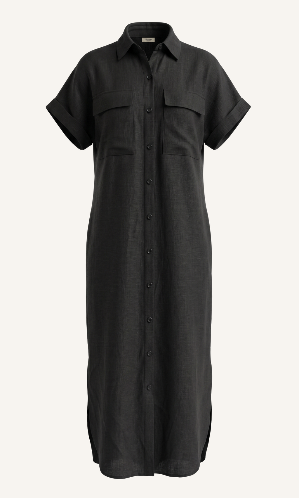 Black - 100% Linen Maxi Shirt Dress