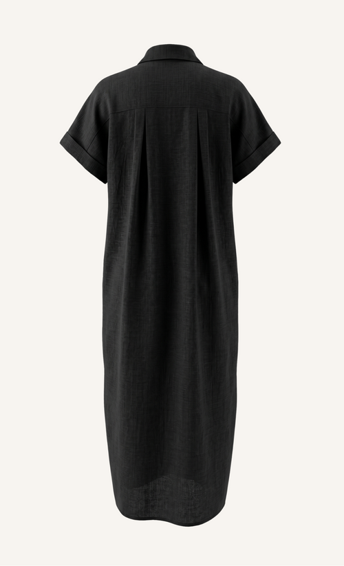 Black - 100% Linen Maxi Shirt Dress