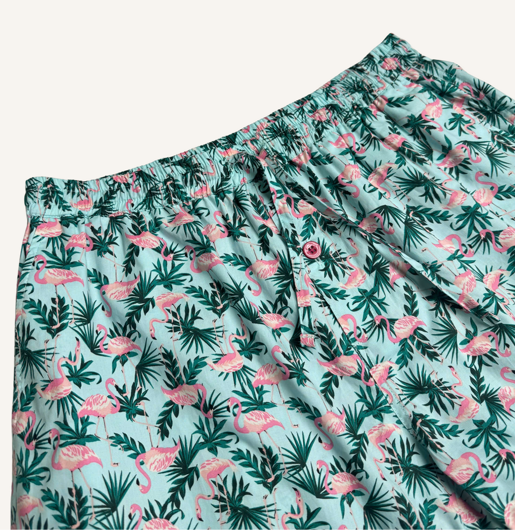 Flamingo Garden Lounge Shorts | 100% Cotton