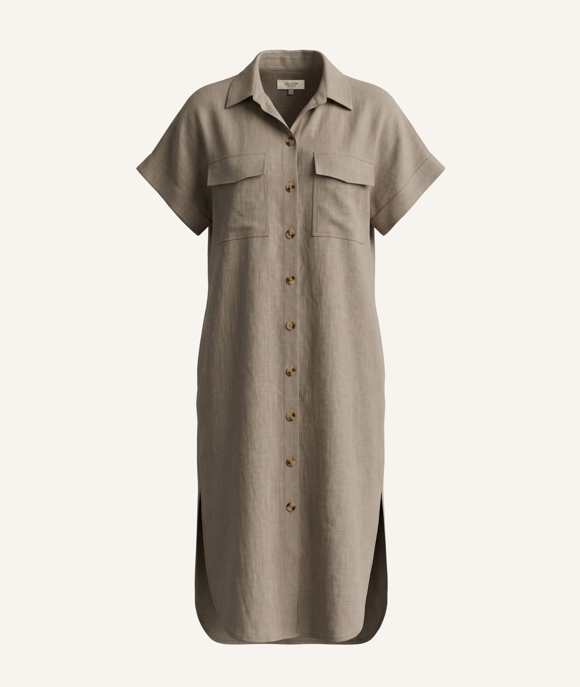 Linen Maxi Shirt Dress-Cà phê