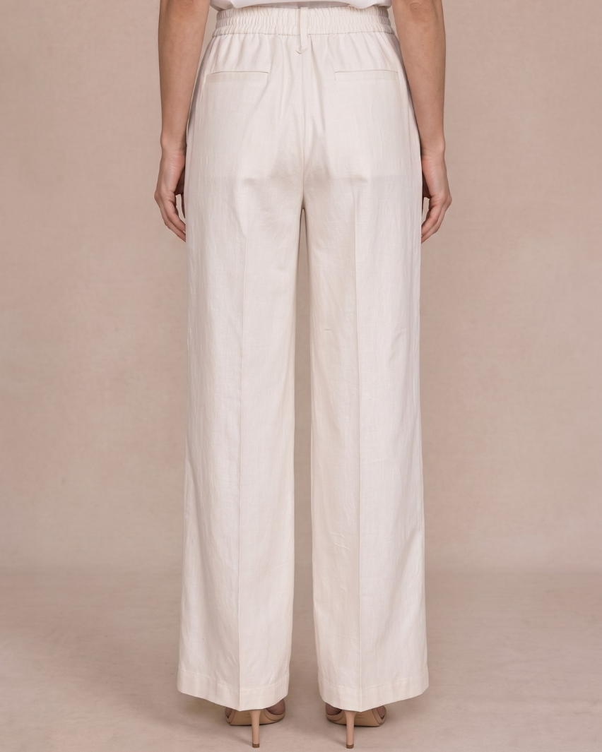 Ghost mannequin front view of ivory wide-leg pants