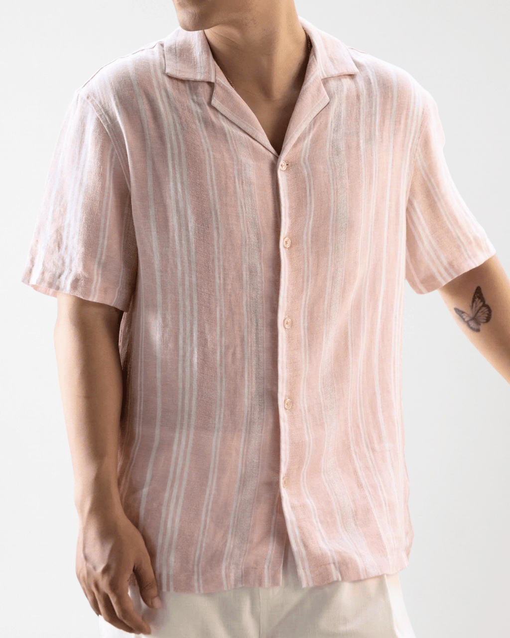 Pink Stripe - Linen-Viscose Hawaiian Shirt