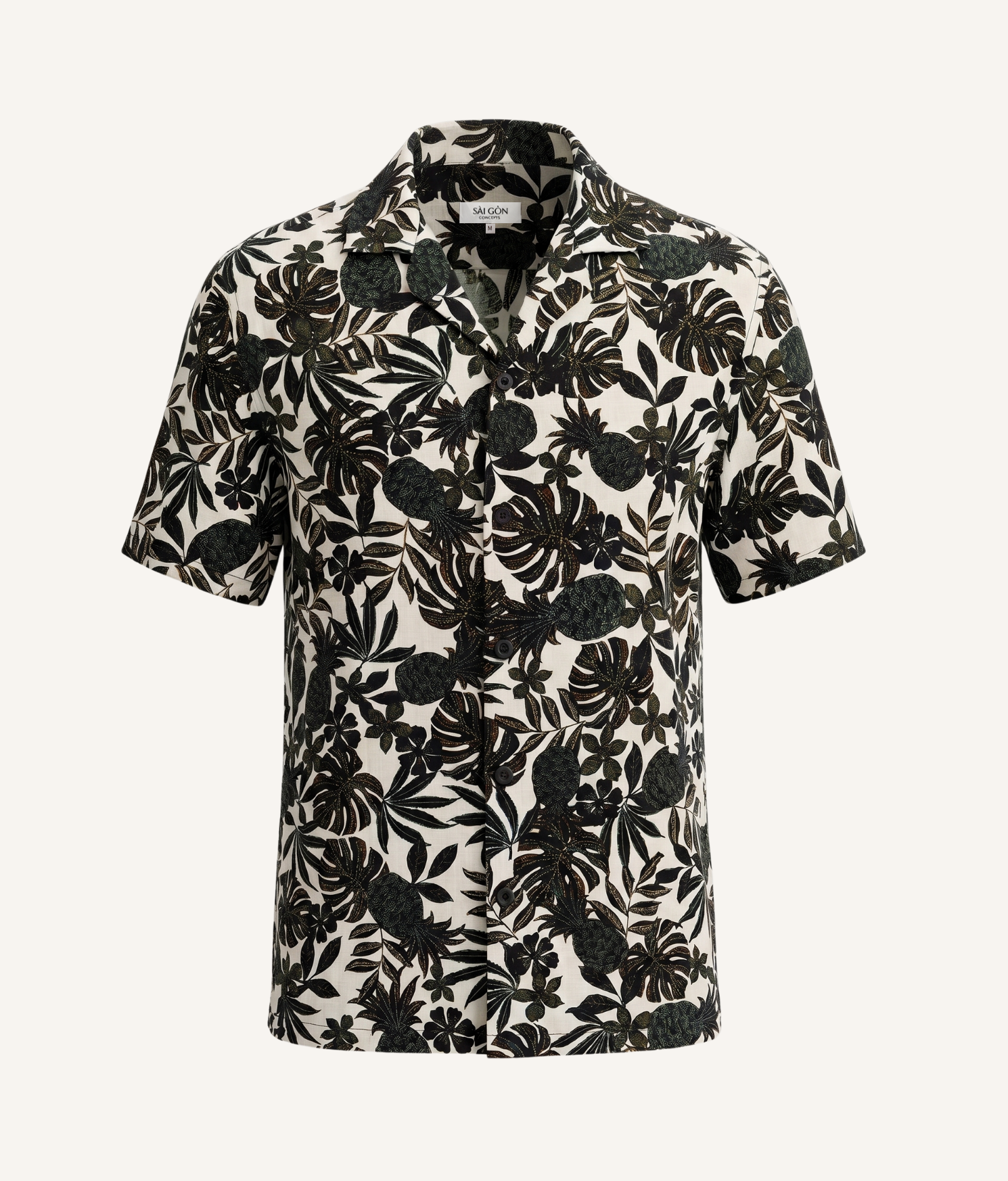 Tropic Dạo Pineapple Tropical Print - Linen-Cotton Hawaiian Shirt