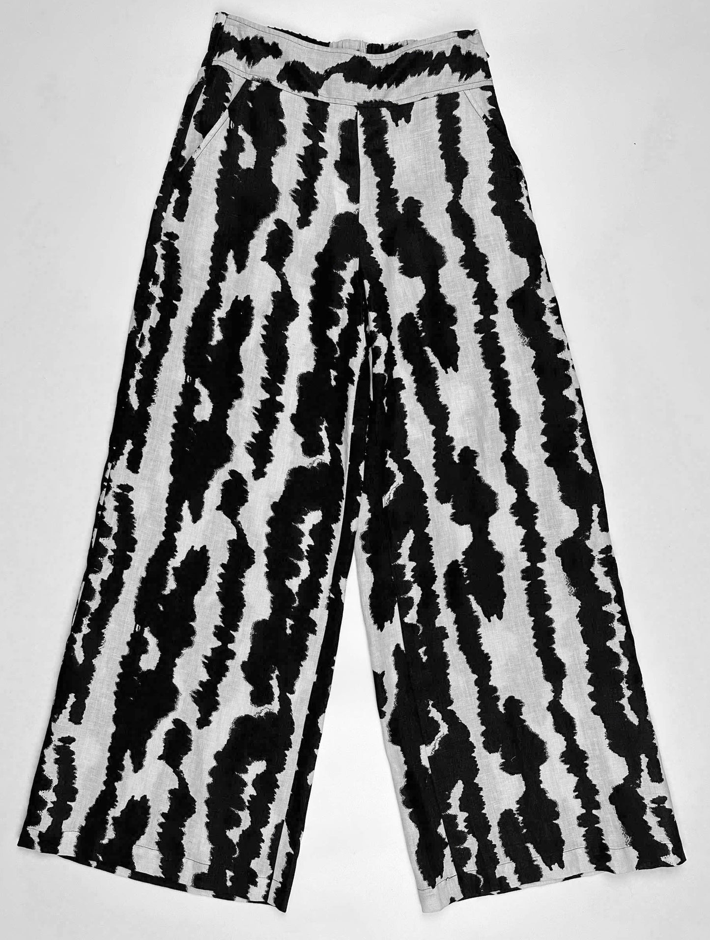 Brush Ink Print - 100% Linen - Wide Leg Pants