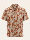 Saigon Concepts Annam Vine Hawaiian Shirt with white etched floral print on rust-orange linen fabric - 3D mannequin view
