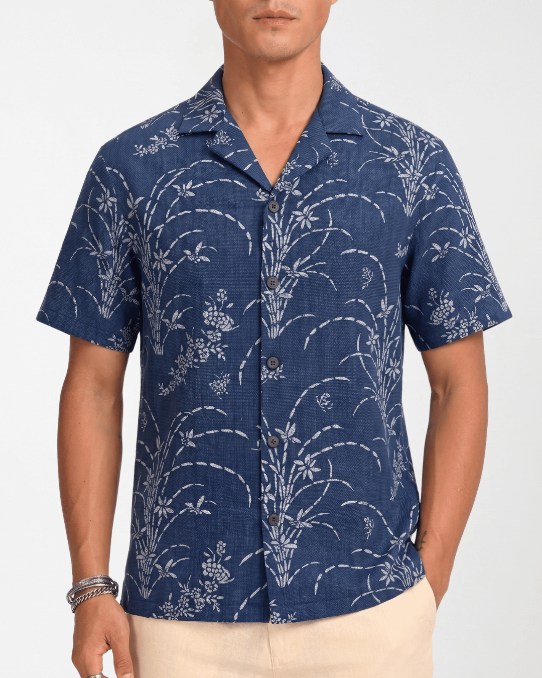 Indigo Field - Linen Hawaiian Shirt