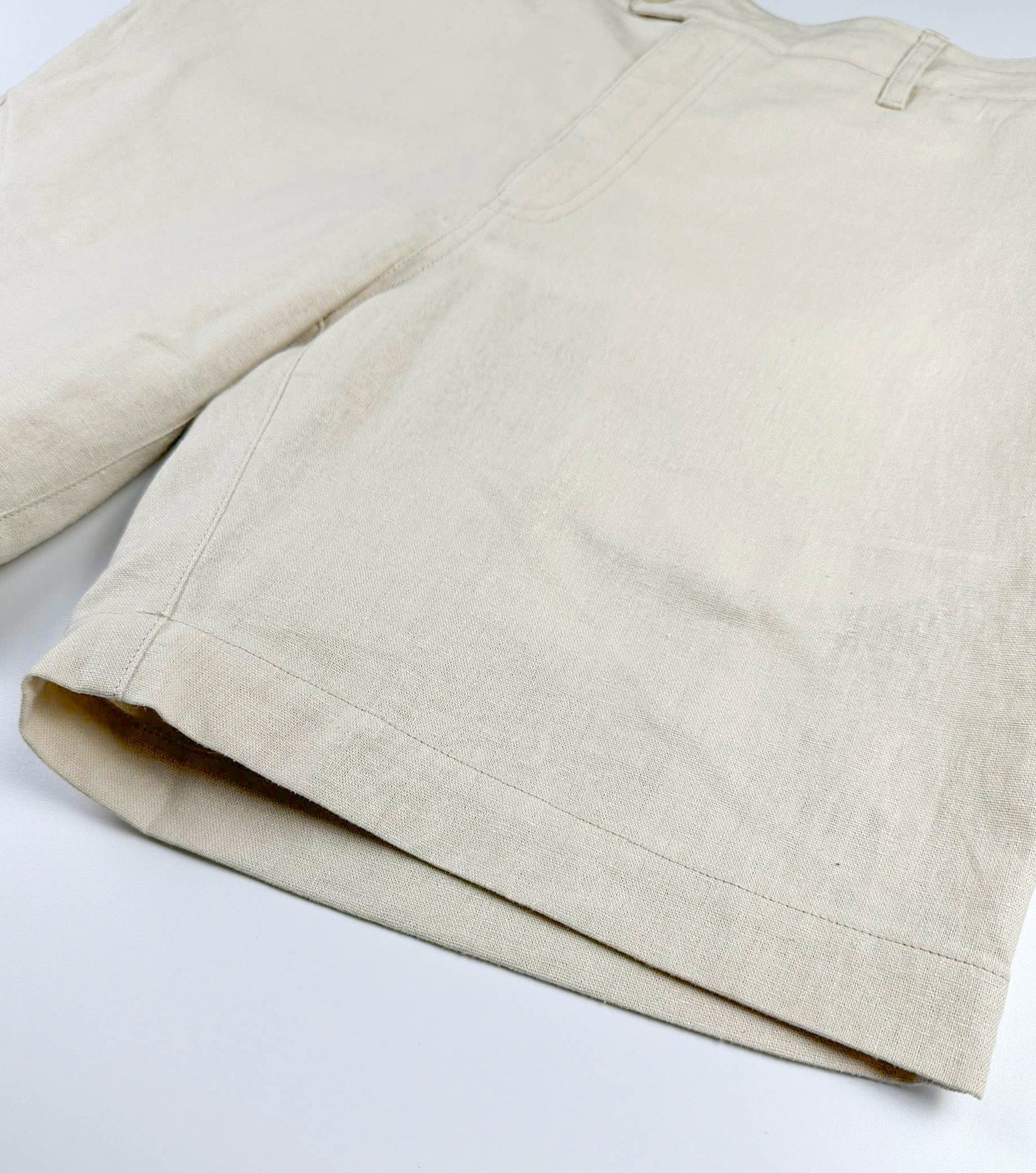 Sand coloured shorts front edge detail