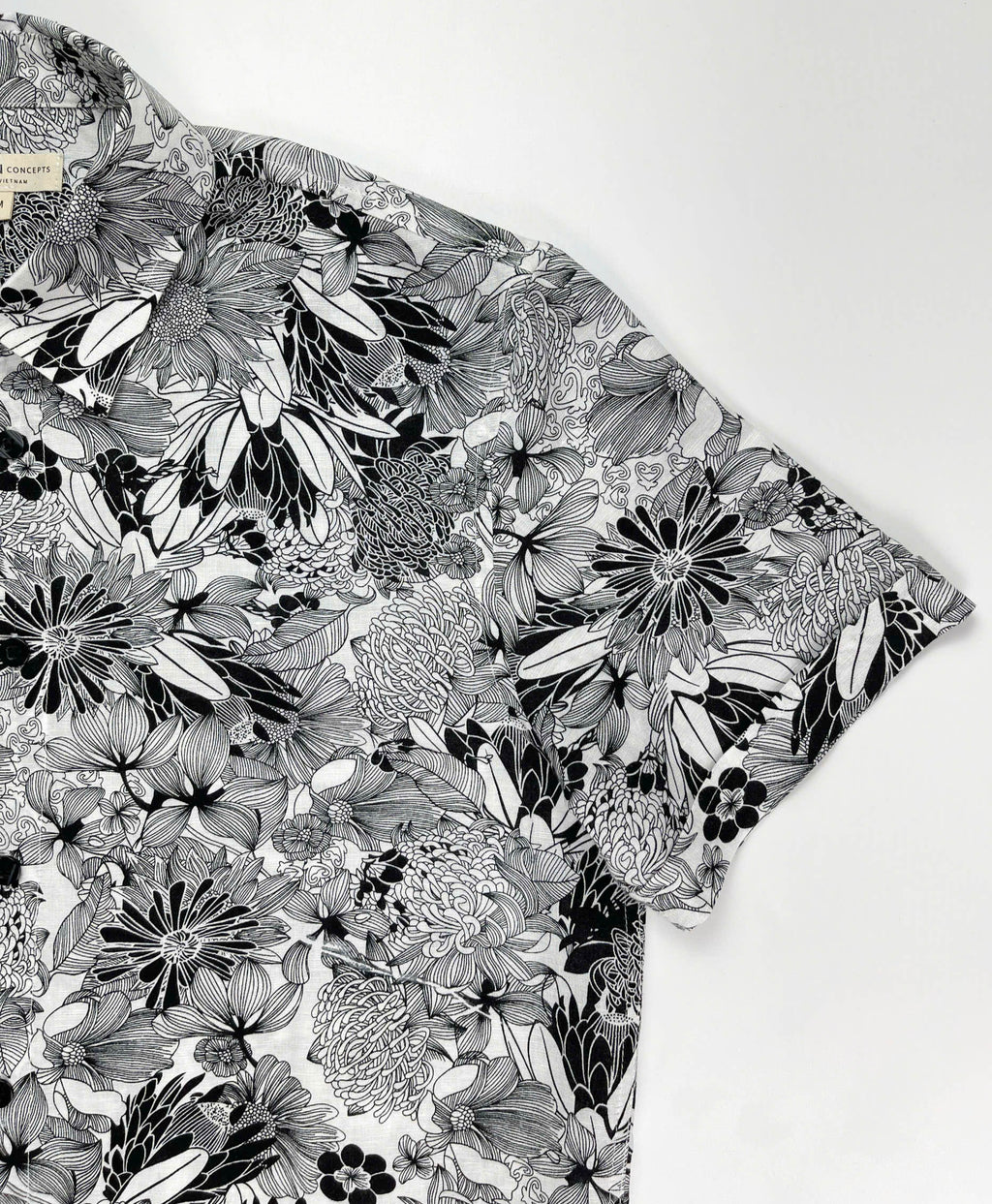 Floral Etching - Linen-Cotton Short Sleeve Button-Up Shirt