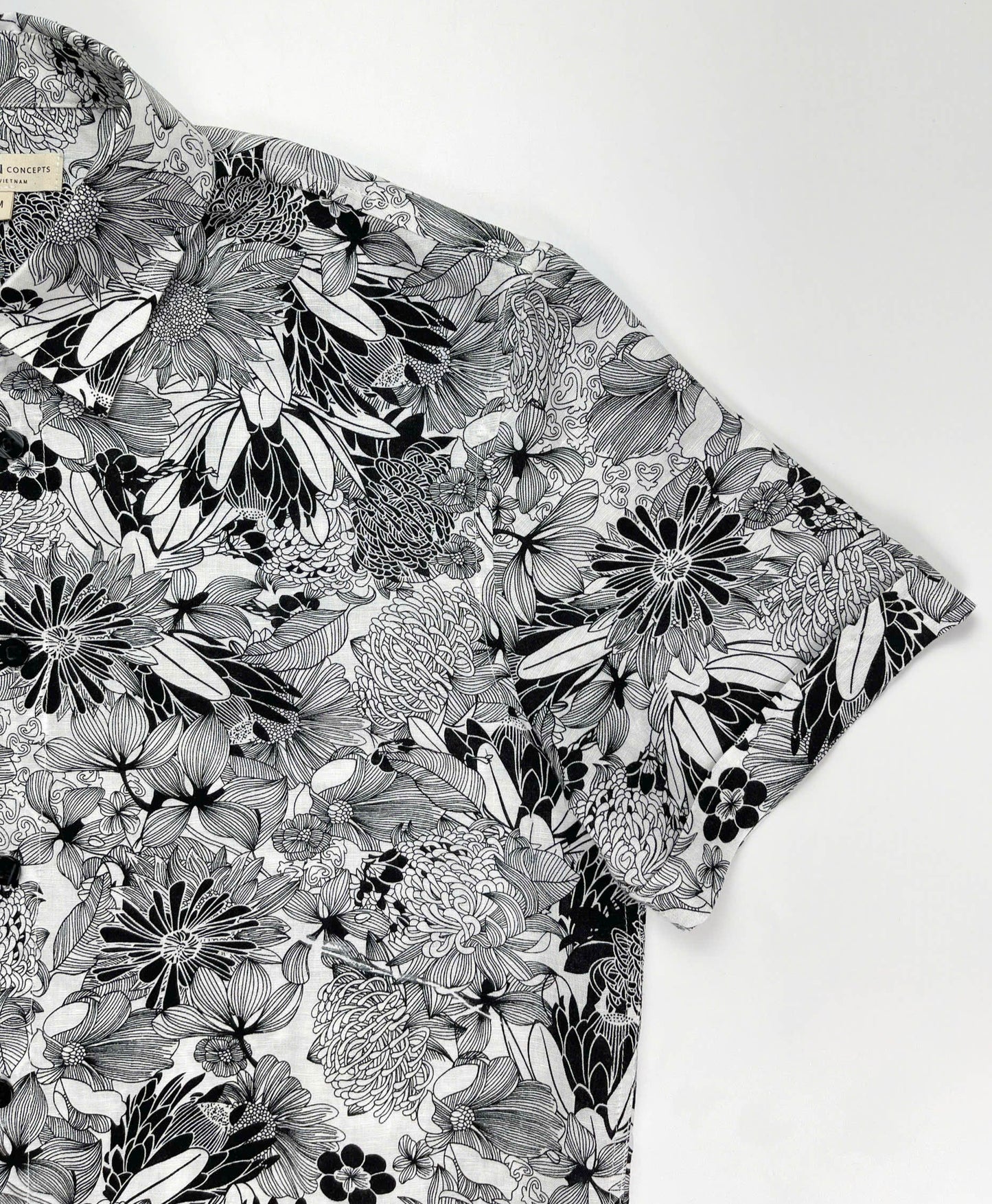 Linen/Cotton Short Sleeve Shirt - Floral Etching