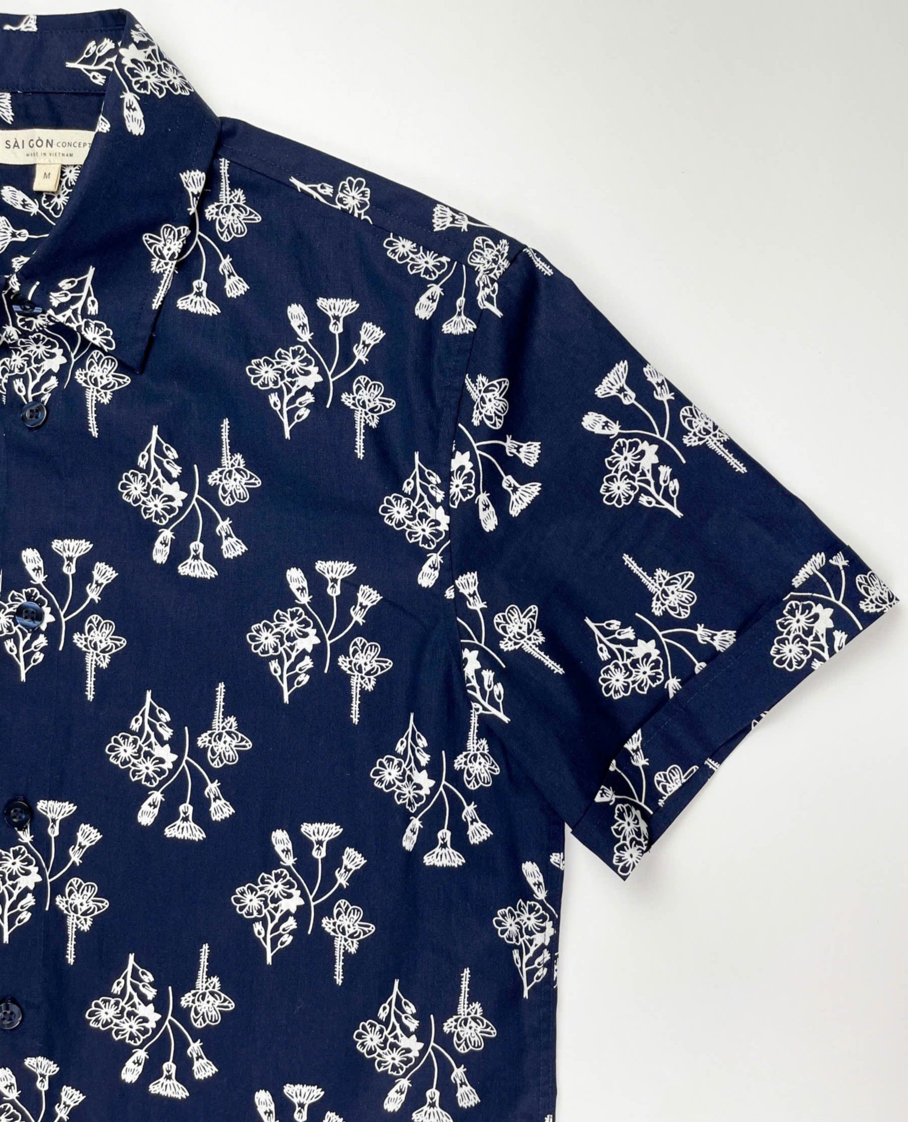 Navy Ditsy - 100% Cotton Short Sleeve Button-Up Shirt