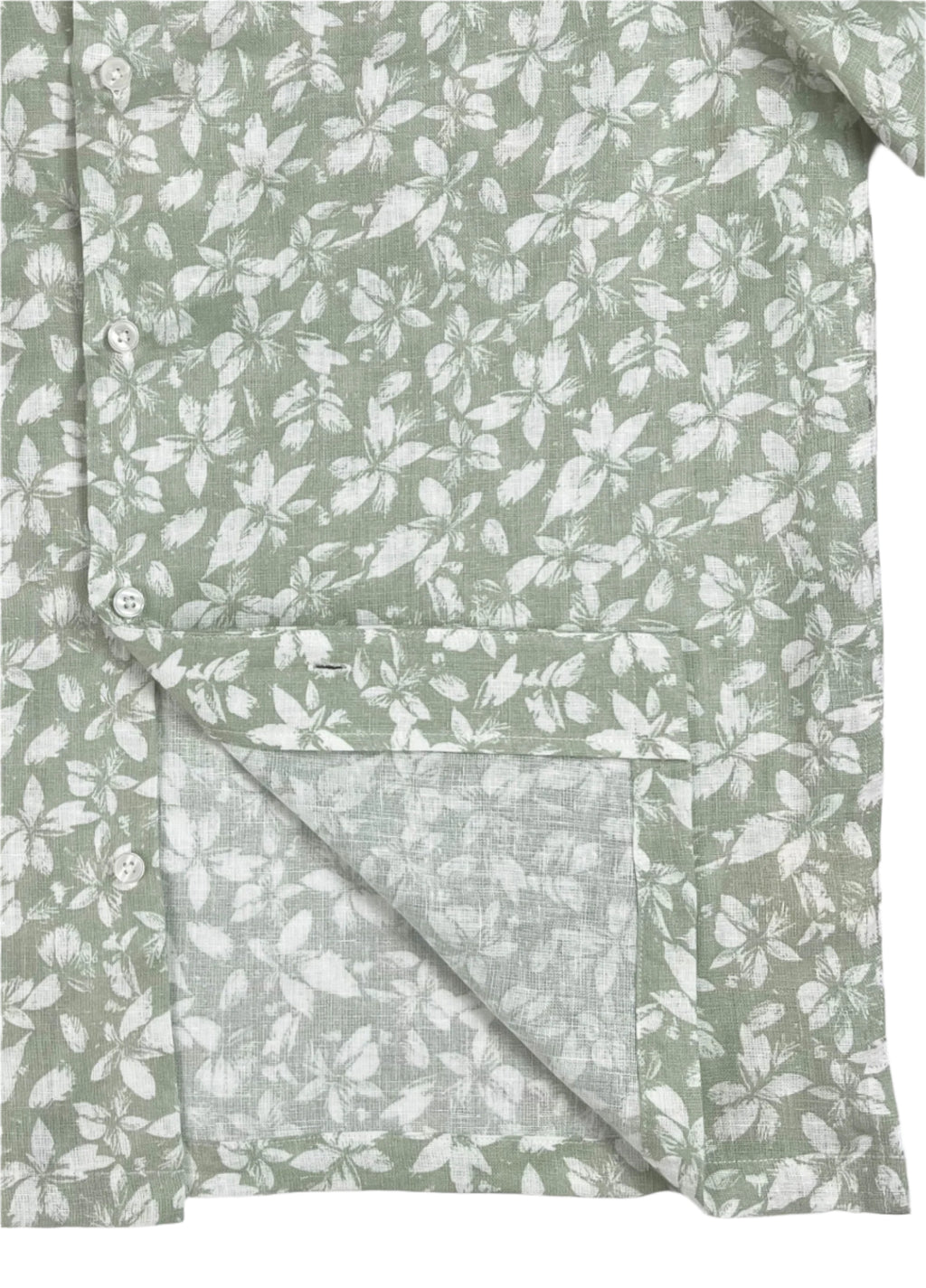 Mint Green Linen Hawaiian Shirt with delicate white floral print