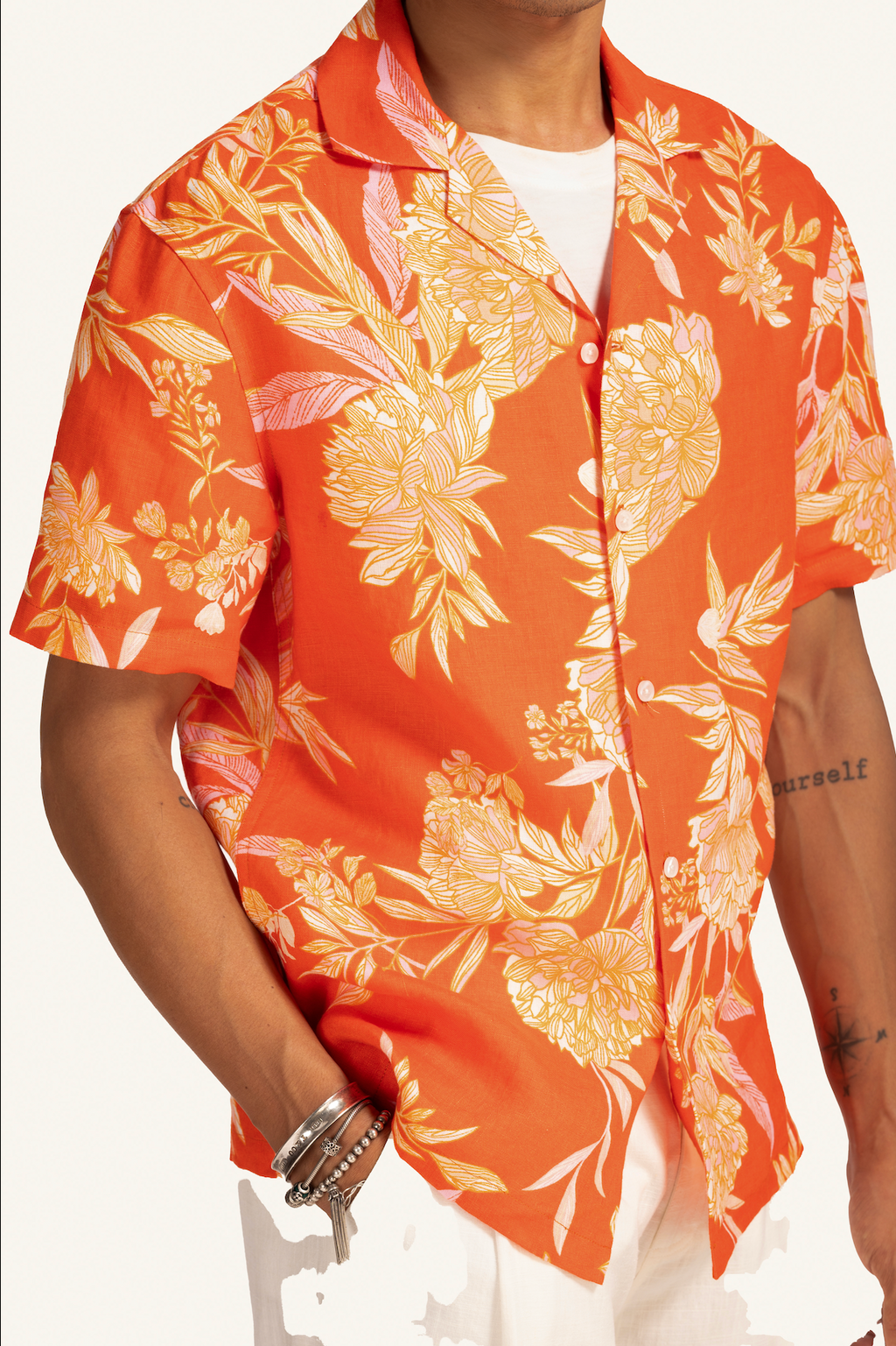 Tangerine Bloom - 100% Linen - Hawaiian Shirt