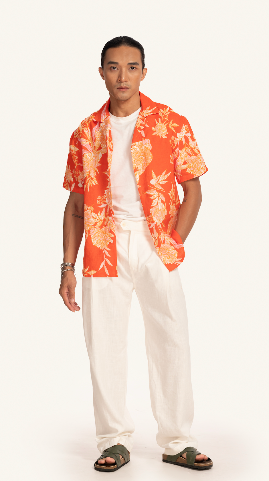 Tangerine Bloom - 100% Linen - Hawaiian Shirt