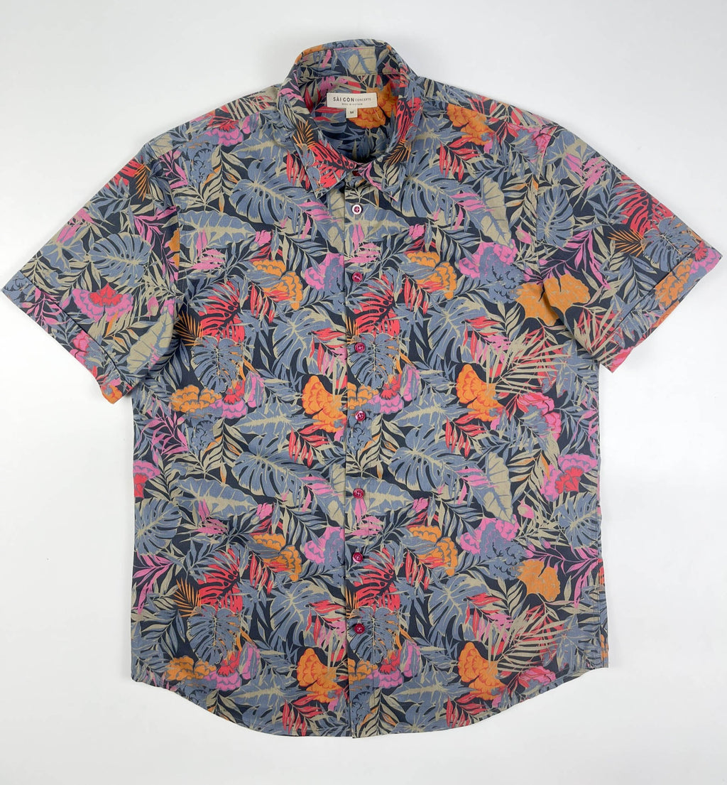 Tropical Blaze - 100% Cotton Short Sleeve Button-Up Shirt