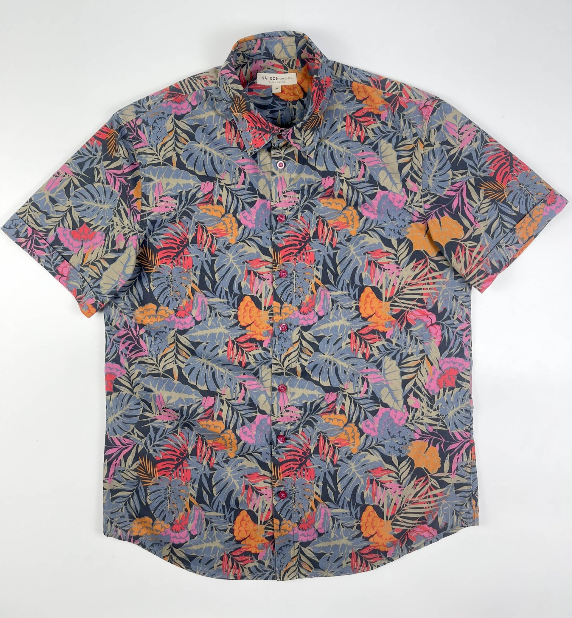 Tropical Blaze - 100% Cotton Short Sleeve Button-Up Shirt
