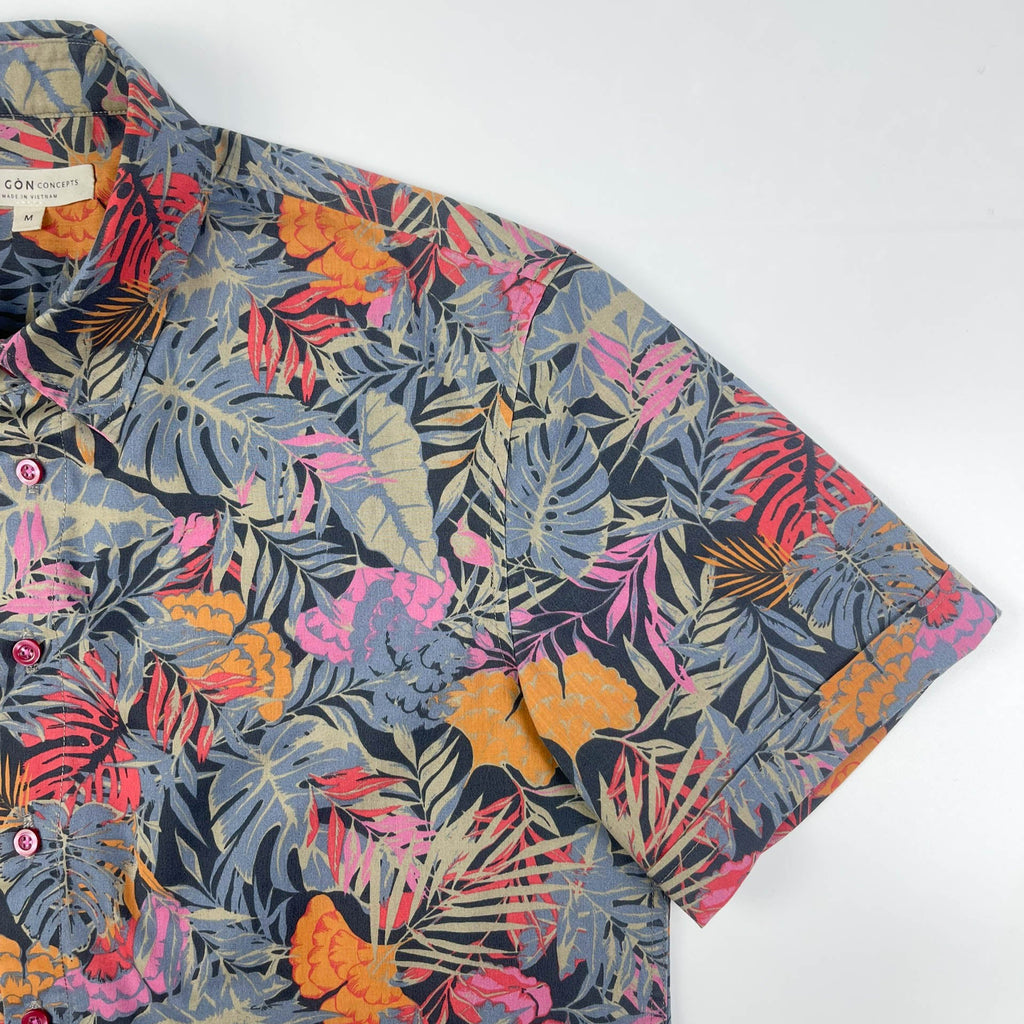 Tropical Blaze - 100% Cotton Short Sleeve Button-Up Shirt