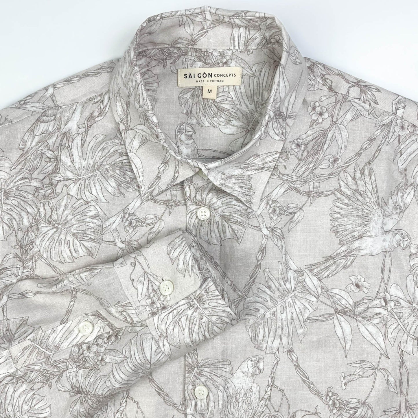 100% Linen Long Sleeve Shirt - Tropicana Parrot