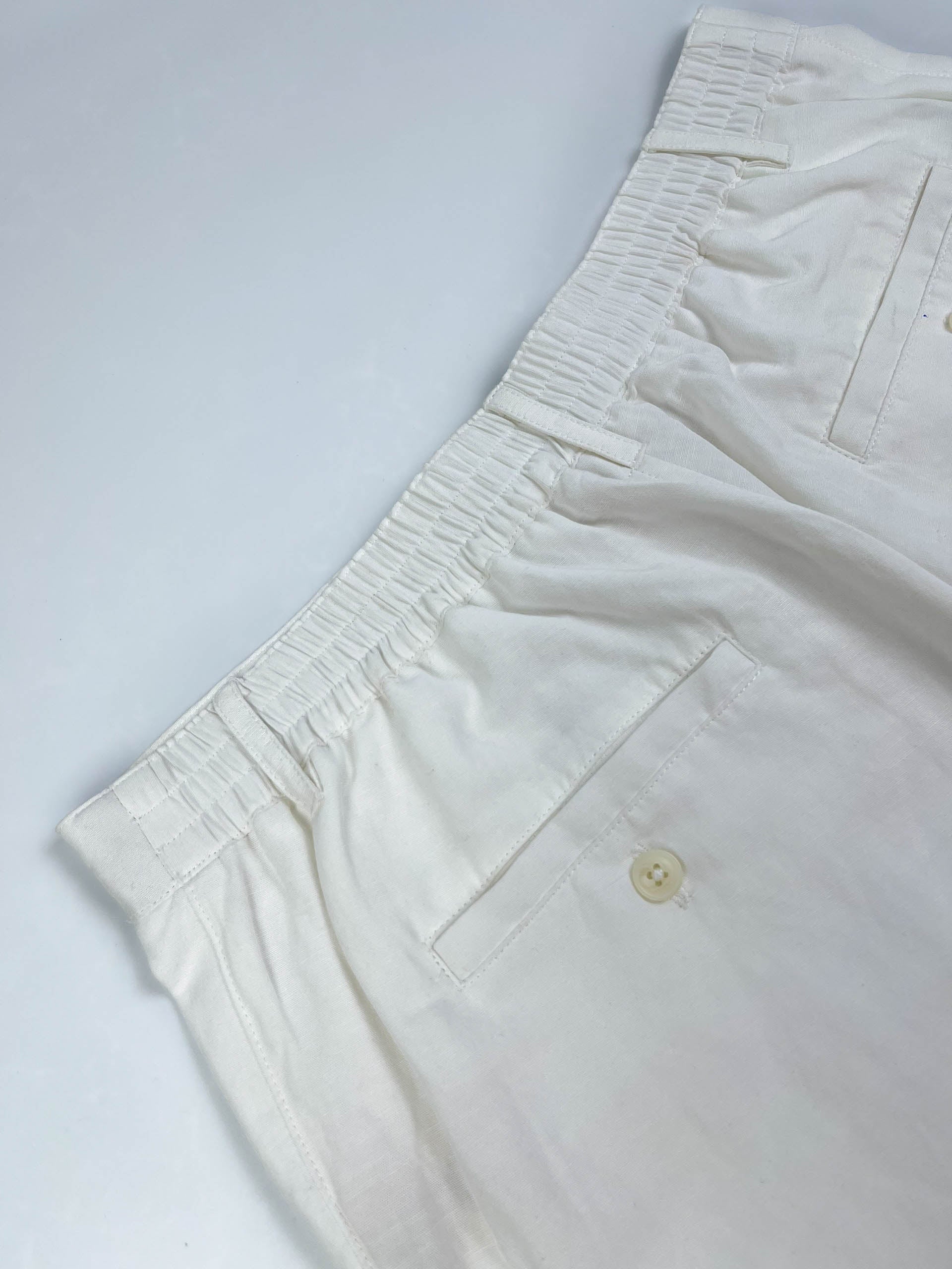 Saigon Concepts White Linen Cotton pants back elasticated waistband lay flat view