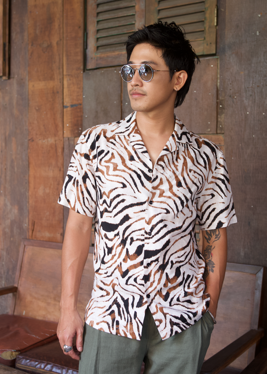 White Tiger print Hawaii style shirt