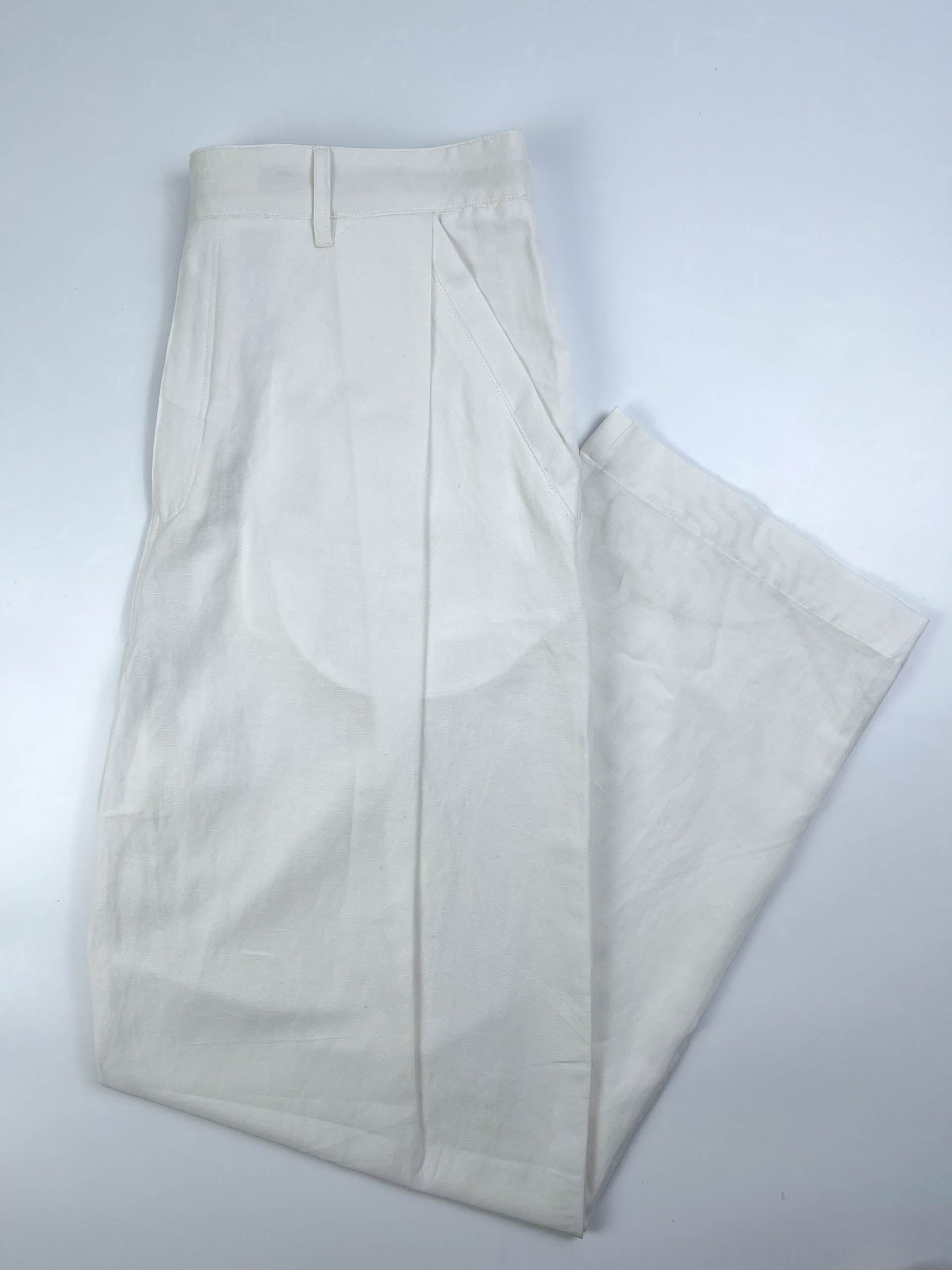 Saigon Concepts White Linen Cotton pants front lay flat view
