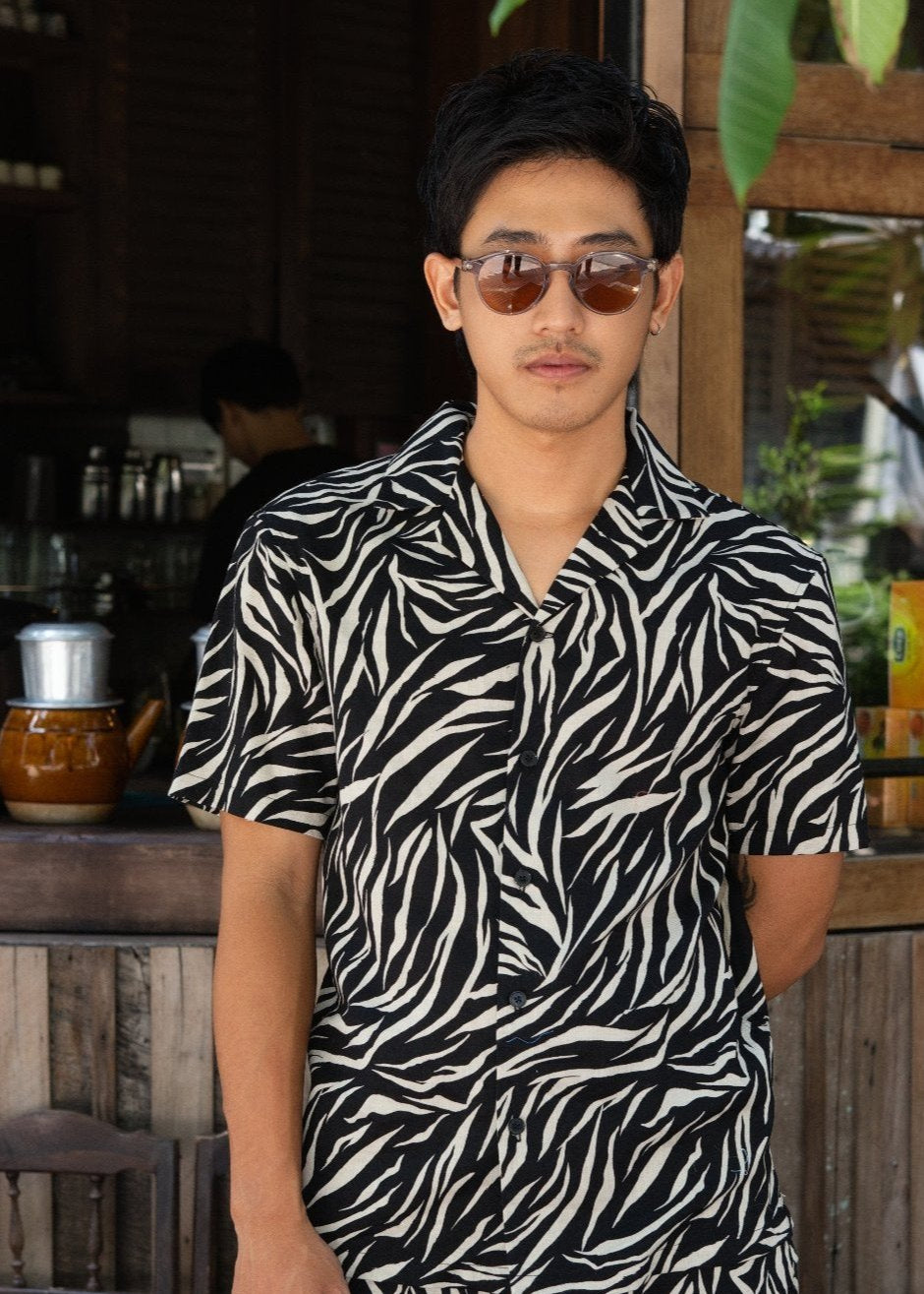 Zebra Striped - Hawaii style linen-cotton shirt