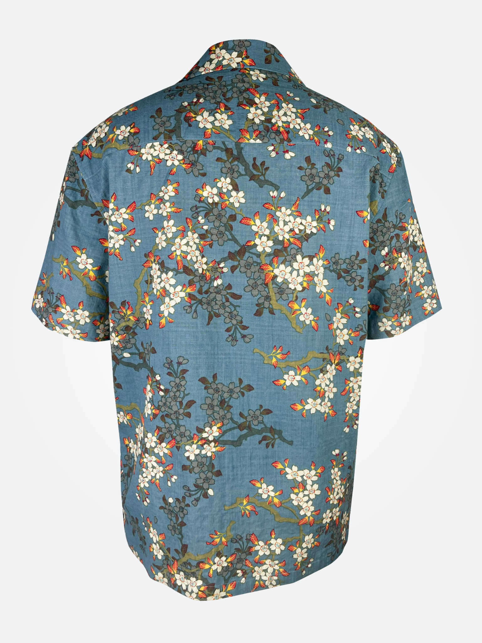 Teal Blue Blossom - Linen-Cotton Hawaiian Shirt
