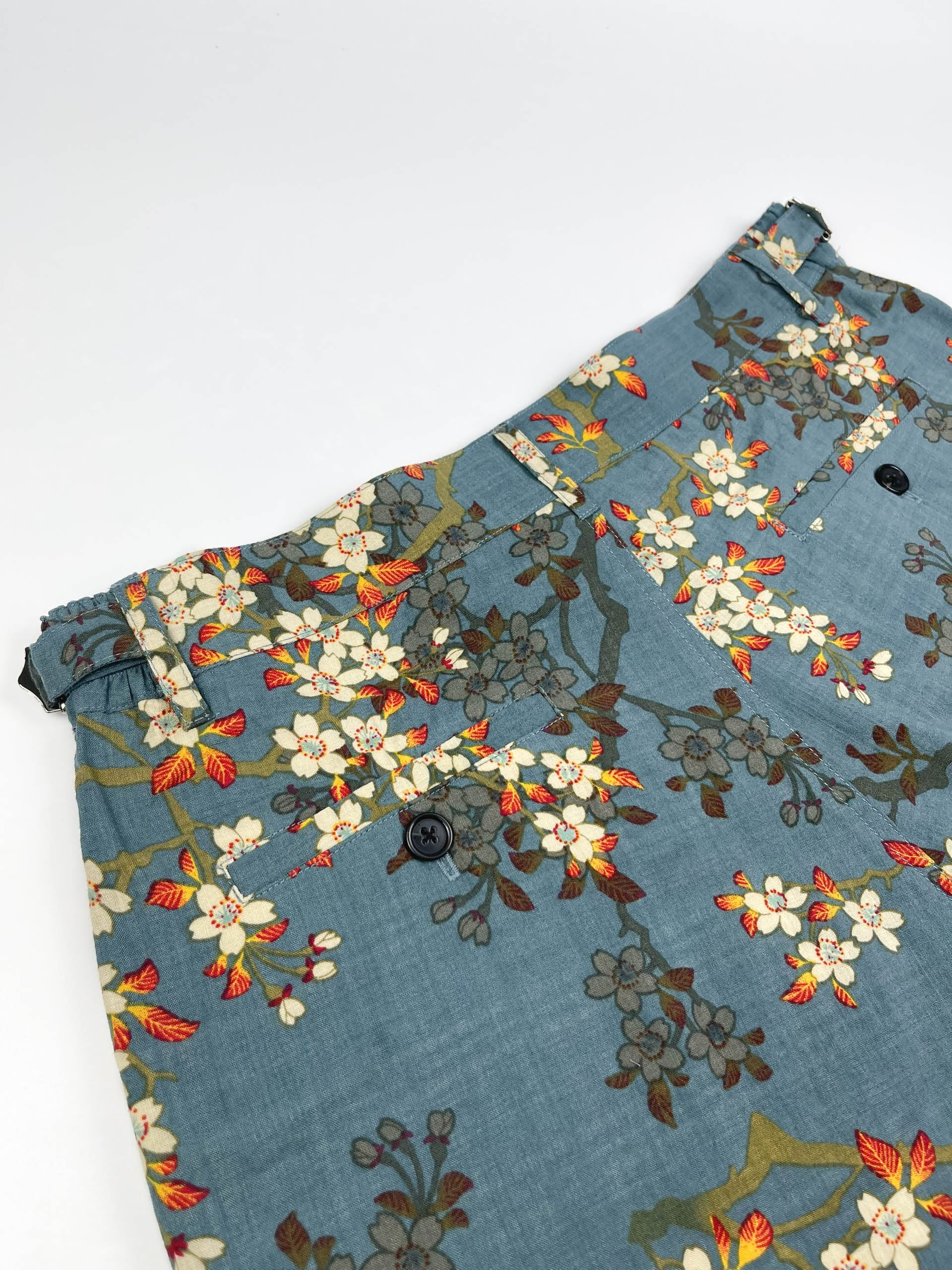 Teal Blue Blossom - Linen-Cotton Cabana Shorts
