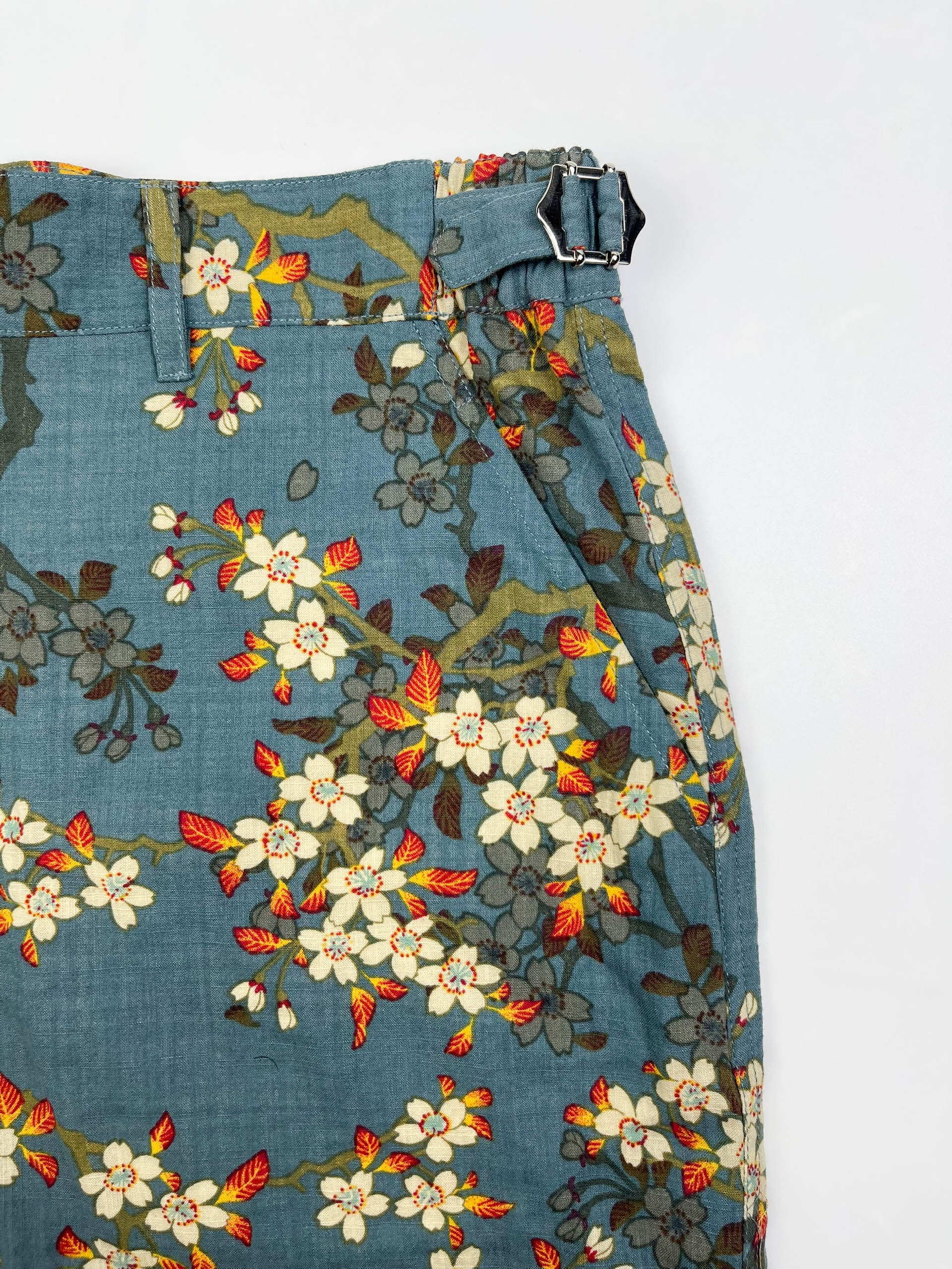 Teal Blue Blossom - Linen-Cotton Cabana Shorts