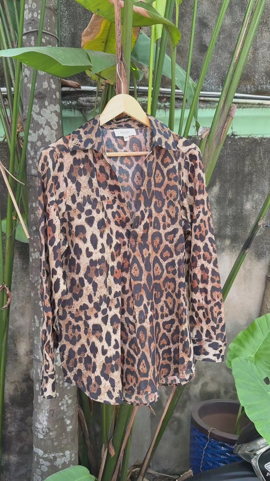 Pleated V Neck Long Sleeve Shirt - Into the Wild - 100% Linen Organza