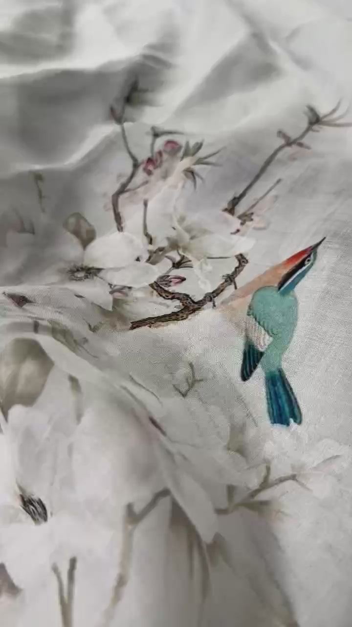 Azure Magpie Kimono-Style Robe | Linen Organza | Resort wear