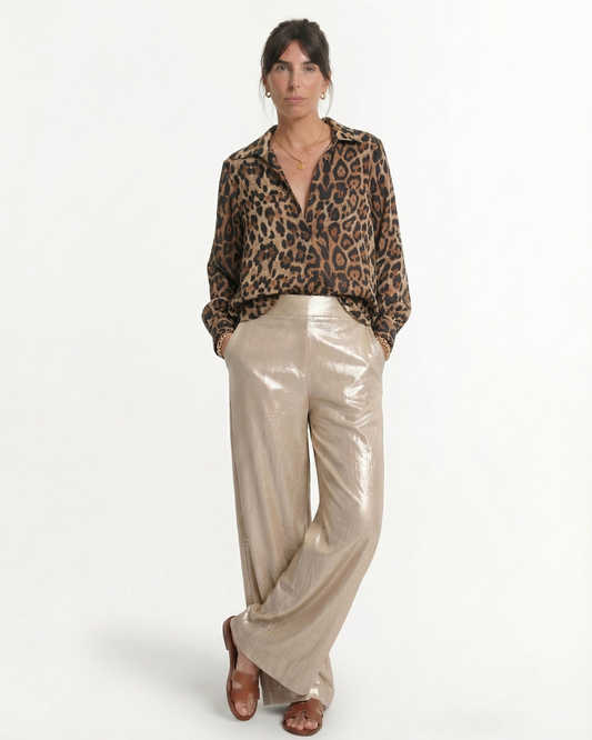 Pleated V Neck Long Sleeve Shirt - Into the Wild - 100% Linen Organza