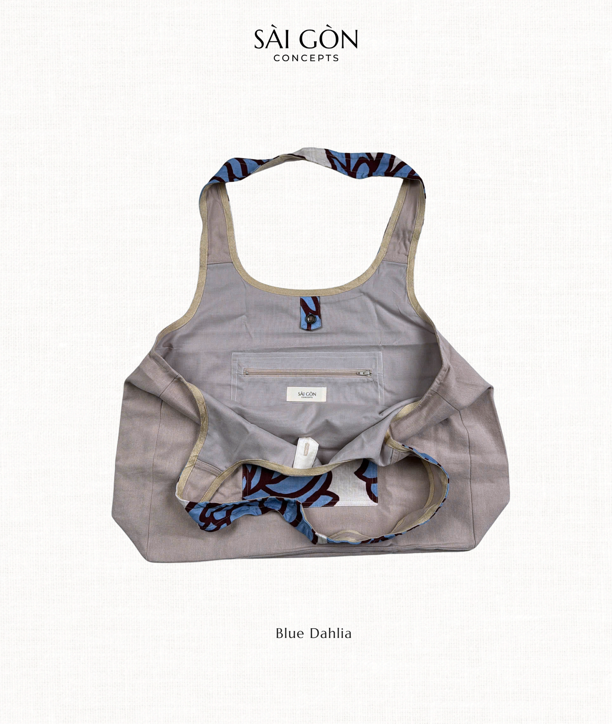Blue Dahlia - Natural Linen Beach Tote Bag