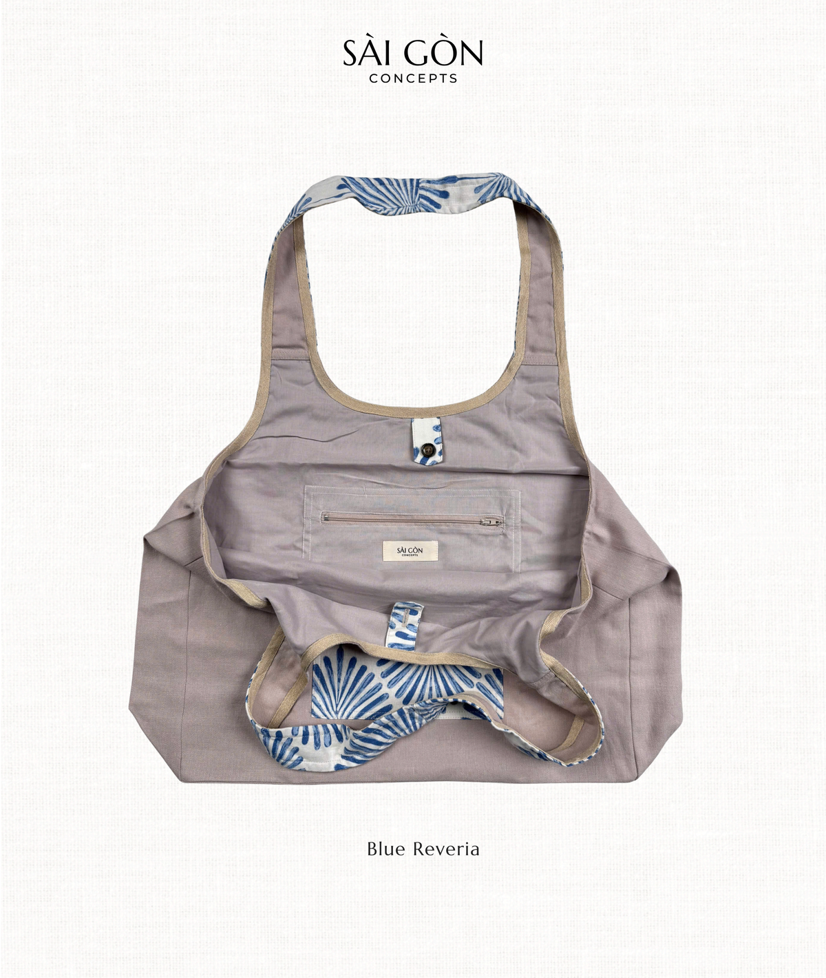 Blue Reverie - Natural Linen Beach Tote Bag